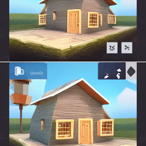 Image similar to a low poly wooden house on the white empty background, unreal engine, 3d mobile game