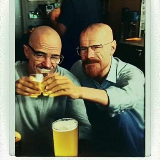 Image similar to Obama and Walter White sharing a beer at the family bbq, Polaroid image