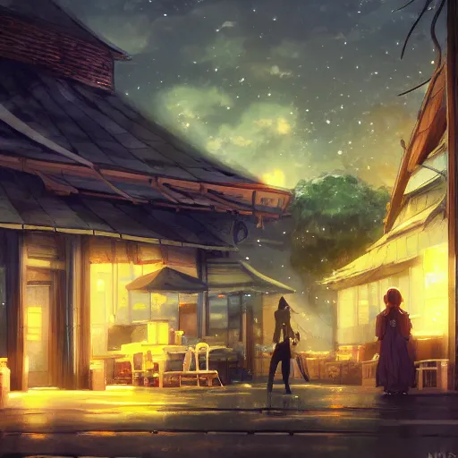 Prompt: The Night Inn, Anime concept art by Makoto Shinkai