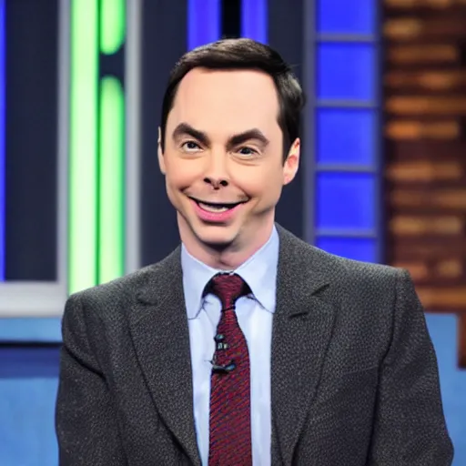 Prompt: jim parsons pretending to be larry king