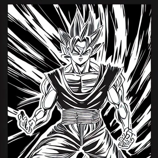 Image similar to Ultra Instinct Frank Zappa Dragon Ball Super manga panel award winning black and white art by Frank Zappa highly detailed pen and ink matte painting