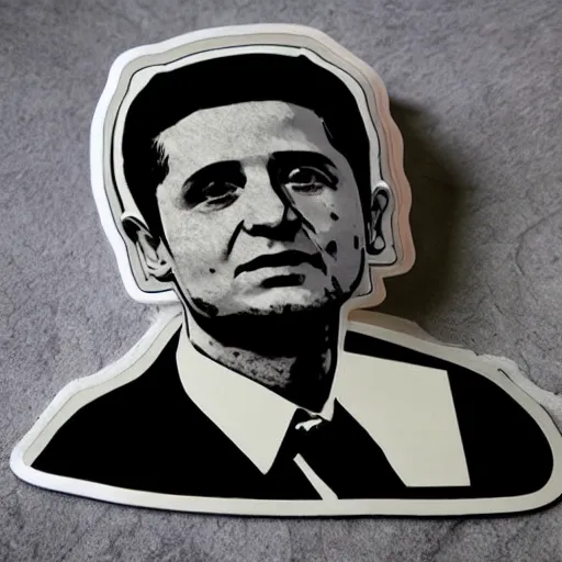 Image similar to volodymyr zelenskiy. face like in 2 0 2 2. intricate sticker design by andy warhol