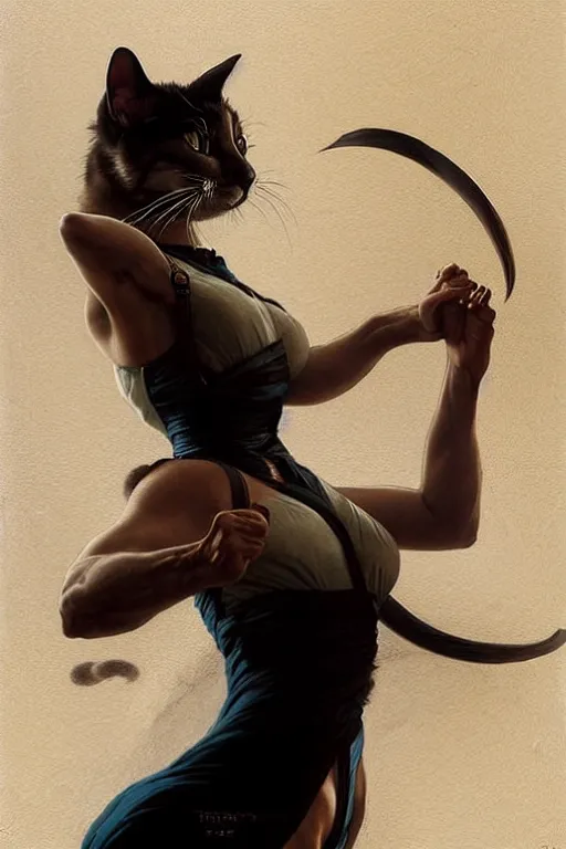 Image similar to aeon flux as a cat picture by Greg Rutkowski, dynamic pose, matte painting, intricate, fantasy concept art, elegant, by Stanley Artgerm Lau, WLOP, golden ratio, thomas kindkade, alphonse mucha, loish, Peter chung, norman Rockwell,