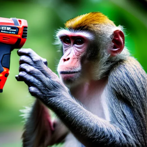 Prompt: a monkey using a drill, 4 k, highly detailed