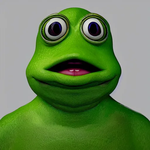 Image similar to a sadge - sad - pepe - the - frog, looking more depressed than usual, quivering lips, fists in the air, sweat flying, cgi render, zbrush, octane, keyshot render