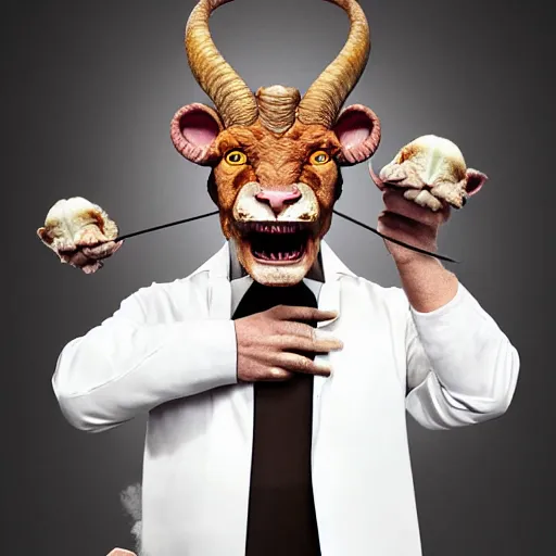 Prompt: a ram animal gordon ramsay chimera.