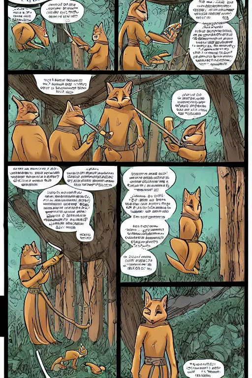 Image similar to a graphic novel comic about medival anthropomorphic foxes, by mike holmes, manga, webcomic, by kawacy