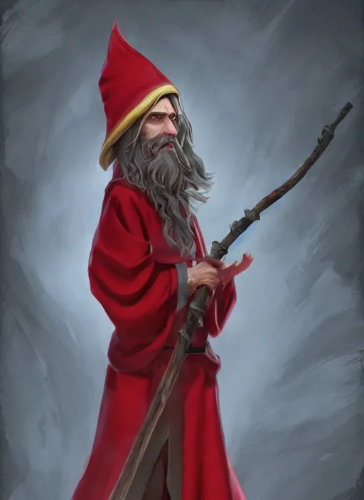 Prompt: middle aged male elf wizard wearing a red robe and holding a staff, trending on artstation, D&D, soft lighting, HD, sharp focus, intricate, masterpiece, concept art, character design