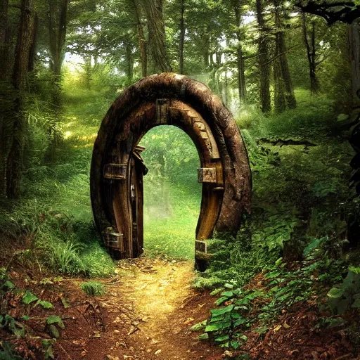 Image similar to portal leading to a fantasy world in a forest in middle earth