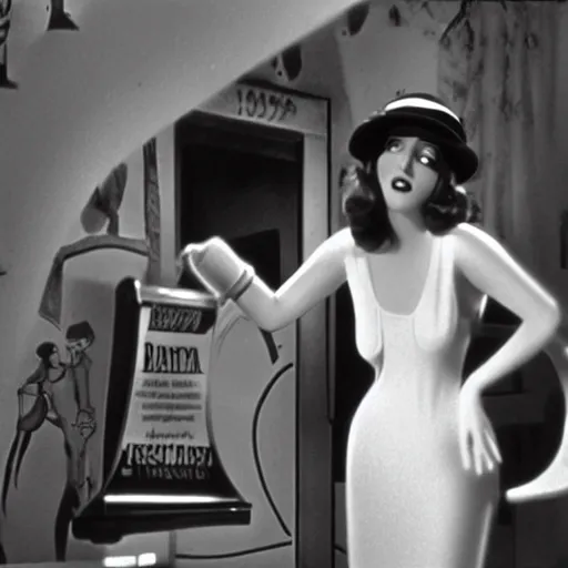Prompt: still from 1927 movie modern times starting jessica rabbit upscaled to 4k