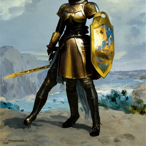 Image similar to a beautiful matte painting of a portrait of a female knight in fantasy armor, art by edouard manet, trending on artstation