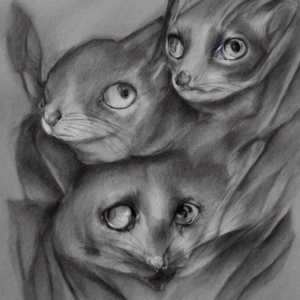 Prompt: sugar glider, hooded secretive witchlike, milky eyes. traditional pencil portrait on paper, by brad wright, principal concept artist. practice. trending on artstation. # traditional ink dry media.