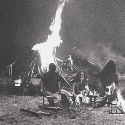 Image similar to vintage 7 0 s photo of campfire, horror, scary frightening