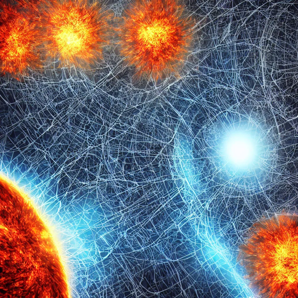 Image similar to close up of nuclear fusion, boson condensate, hyper realistic. highly detailed, digital art