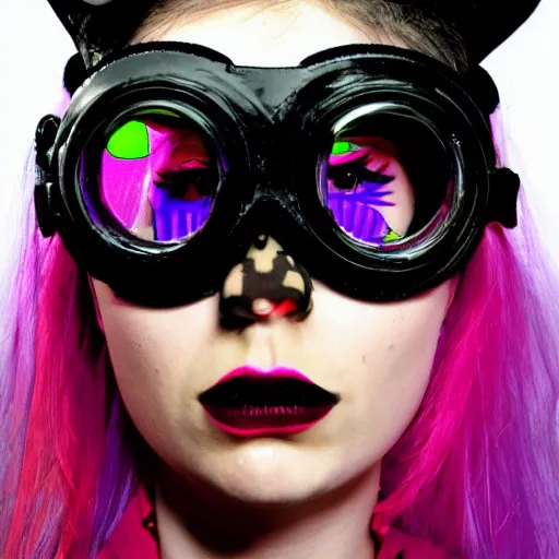 Image similar to cybergoth girl wearing goggles and eccentric jewelry by julie hewlett, - h 7 6 8