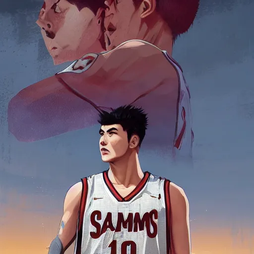 Image similar to highly detailed hanamichi sakuragi of slam dunk, in gta v, stephen bliss, unreal engine, fantasy art by greg rutkowski, loish, rhads, ferdinand knab, makoto shinkai and lois van baarle, ilya kuvshinov, rossdraws, tom bagshaw, global illumination, radiant light, detailed and intricate environment