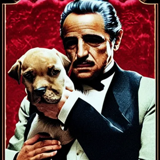 Image similar to the godfather but all humans are dog