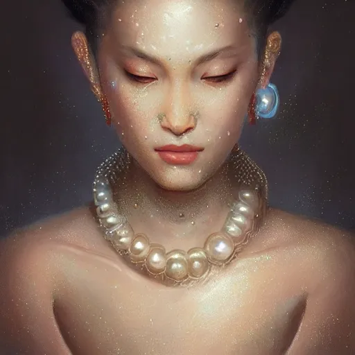 Image similar to a beautiful portrait of a pearl goddess with glittering skin by greg rutkowski and raymond swanland, trending on artstation, ultra realistic digital art