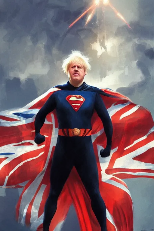 Prompt: Boris Johnson as a superhero Captain Union Jack, portrait, highly detailed, digital painting, artstation, concept art, smooth, sharp focus, soft volumetric lights, illustration, cinematic lighting, art by artgerm and greg rutkowski and alphonse mucha