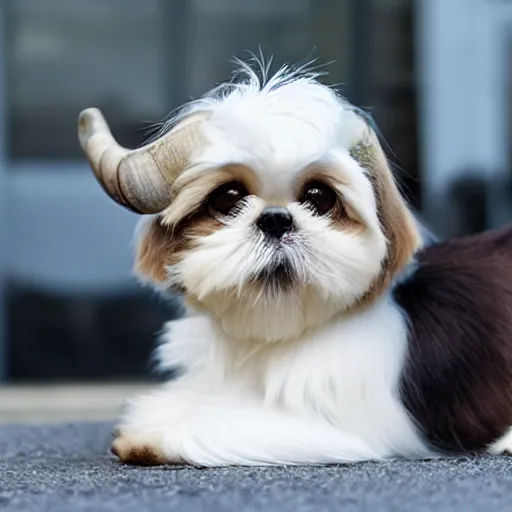 Image similar to a shih tzu, mixed with a goat