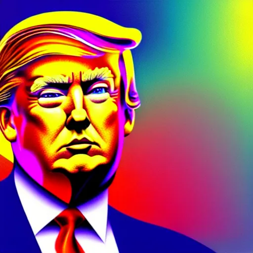 Prompt: an extremely psychedelic portrait of donald trump, surreal, lsd, face, detailed, intricate, elegant, lithe, highly detailed, digital painting, artstation, concept art, smooth, sharp focus, illustration