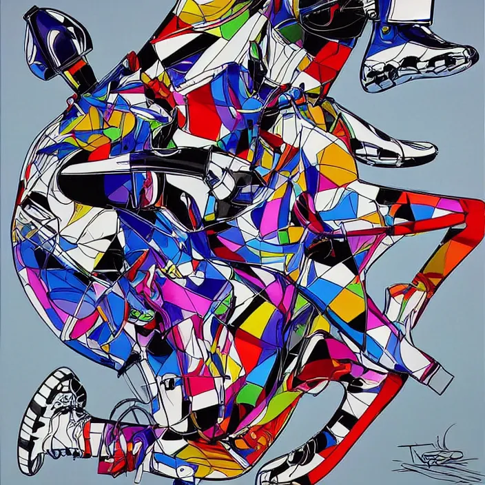 Image similar to futuristic sneakers in jeff koons hip hop bauhaus style, highly detailed, hyper realistic, art by todd mcfarlane