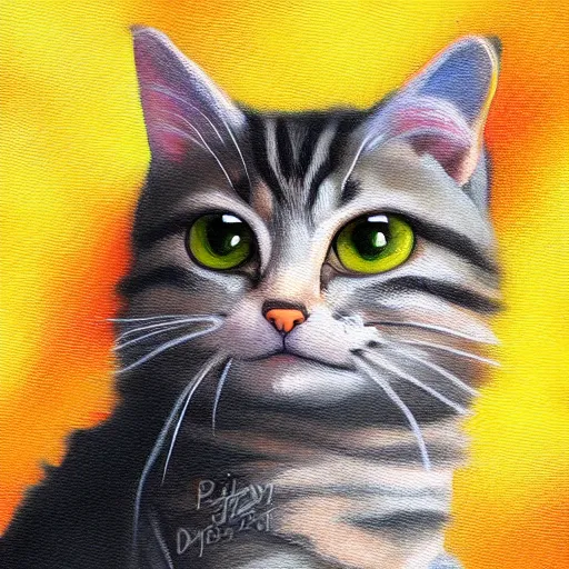 Image similar to a painting of cute tabby cat, a digital painting by nyuju stumpy brown, featured on pixiv, furry art, detailed painting, digital painting, speedpainting