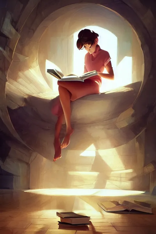 Prompt: a girl reading a book, fanart, by concept artist gervasio canda, behance hd by jesper ejsing, by rhads kuvshinov, rossdraws global illumination radiating a glowing aura global illumination ray tracing hdr render in unreal engine 5, tri - x pan stock, by richard avedon