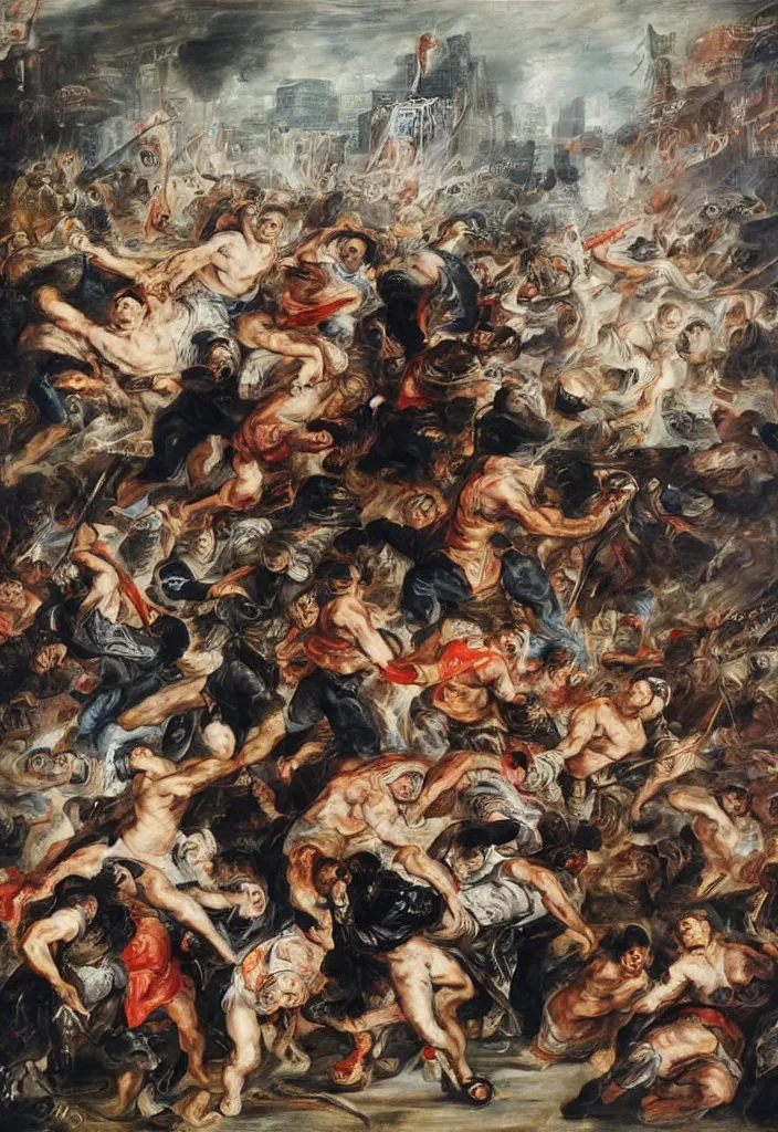 Image similar to 2 0 2 1 hong kong city riot portrait by peter paul rubens.