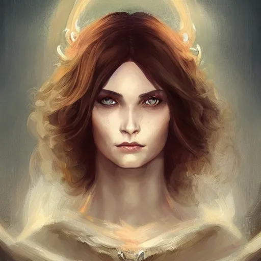 Prompt: a detailed matte head - on portrait painting of an middle - aged half - tiefling noblewoman with golden eyes and short well kept hair, by charlie bowater, lise deharme, wlop, tending on arstation, dungeons and dragon, dnd, pathfinder, fanart, oil on canvas