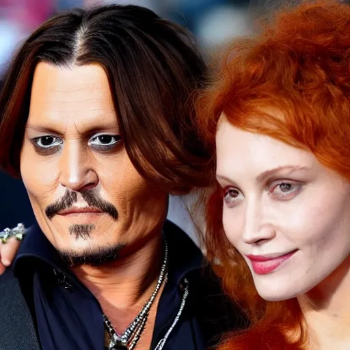Image similar to johnny depp with his new girlfriend ginger hair woman detailed face detailed 8 k