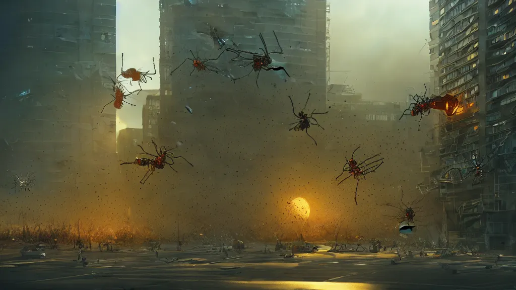 Prompt: giant insects crush a hospital, hyperdetailed, artstation, cgsociety, golden hour 8k