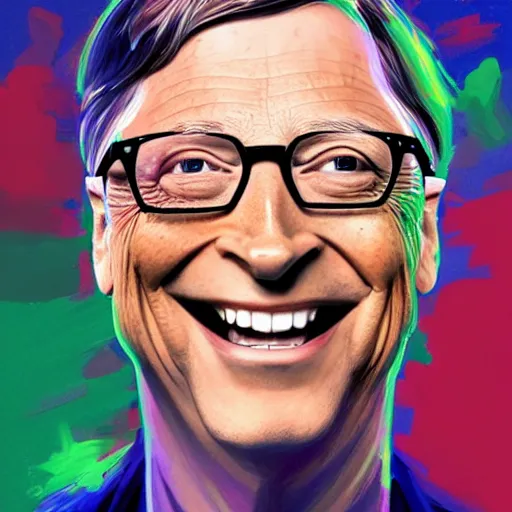 Image similar to bill gates laughing in apple costume, digital illustration by ruan jia on artstation, outlined by whirling illuminated neon lines and fine lines swirling in circles by jesper ejsing and rhads and makoto and shinkai and lois van baarle, digital art, trending on artstation - h 8 3 2