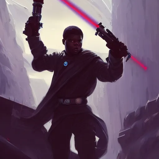 Image similar to scifi art by greg rutkowski, ben skywalker and a jedi that looks like john boyega sparring with lightsabers at a jedi temple, star wars expanded universe, he is about 3 0 years old, highly detailed portrait, digital painting, artstation, concept art, smooth, sharp foccus ilustration, artstation hq