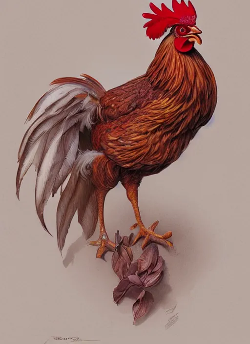 Image similar to full figure ultra realistic illustration, rooster, beautiful, intricate, elegant, highly detailed, digital painting, artstation, concept art, smooth, sharp focus, illustration, art by artgerm and greg rutkowski and alphonse mucha