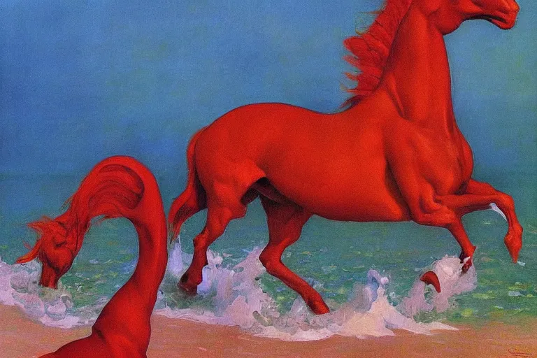 Image similar to the bathing the red horse by petrov vodkin, oil painting, digital painting, concept art, smooth, sharp focus, illustration by william - adolphe bouguerea