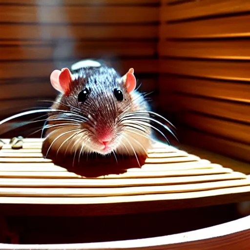 Image similar to ”rat in really hot finnish sauna made by pixar”