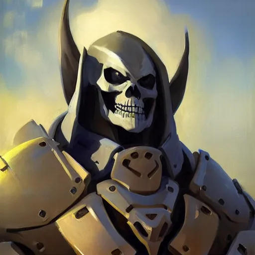 Image similar to greg manchess portrait painting of partially armored skeletor overwatch character, medium shot, asymmetrical, profile picture, organic painting, sunny day, matte painting, bold shapes, hard edges, street art, trending on artstation, by huang guangjian, gil elvgren, ruan jia, greg rutkowski, gaston bussiere