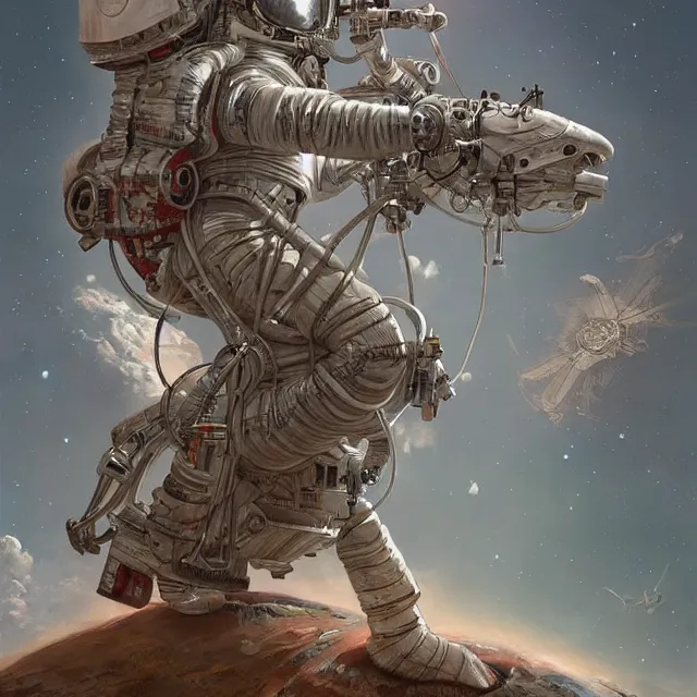 Prompt: astronaut carrying horse on his shoulders up, industrial sci - fi, by mandy jurgens, ernst haeckel, james jean