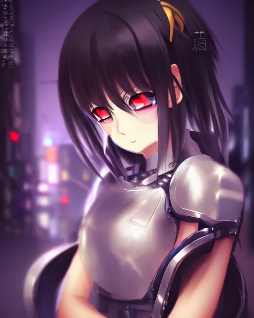 Image similar to portrait of anime girl in mechanic armor in night tokyo by makoto sinkai, perfect face, fine details