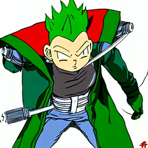 Prompt: fencer, green hair, male, style of akira toriyama, anime, japanese,