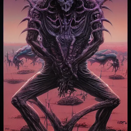 Image similar to Death metal cover art by Wayne Barlowe and Gigger and Bill Ellis, trending on artstation