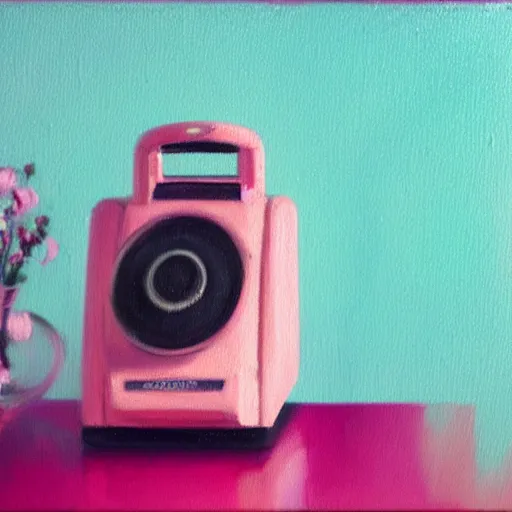 Image similar to chill pink old phone aesthetic, oil painting, pale colors, high detail, 8 k, wide angle, trending on artstation,