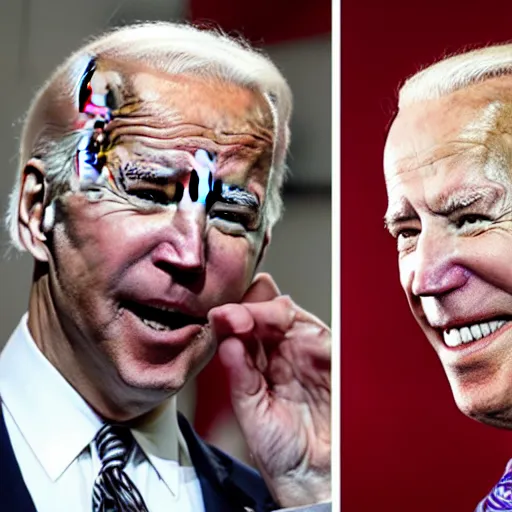 Prompt: terrified out of white chocolate made Joe Biden, melting, yelling for help