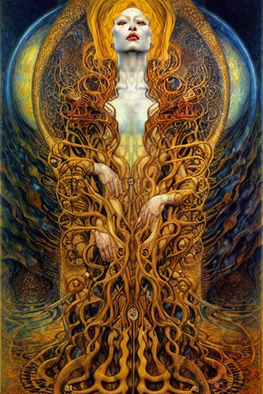 Image similar to Divine Chaos Engine by Karol Bak, Jean Delville, William Blake, Gustav Klimt, and Vincent Van Gogh, symbolist, visionary