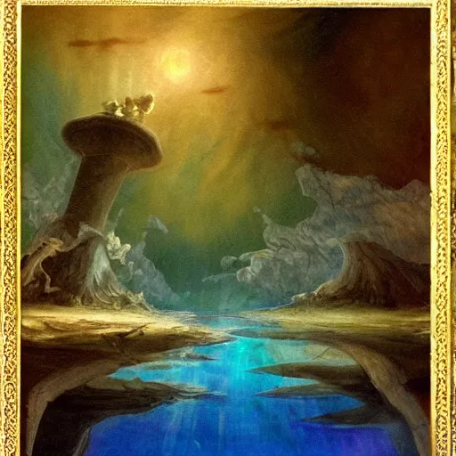 Image similar to nintendo ds in the abyss style of turner painting