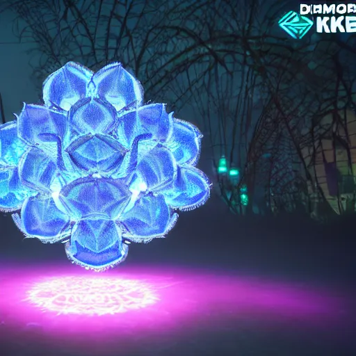 Image similar to diamond glowing flower, scary horror background, 8 k, super detailed, octane render, vfx, super realistic, unreal engine 5, cinematic