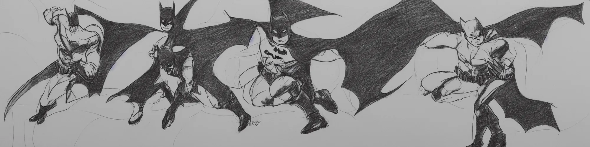 Prompt: batman walking silly in the ministry of silly walks, motion study, line drawing, pencil
