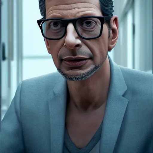 Image similar to hyperrealistic jeff goldblum, by istvan sandorfi & thomas eakes & xiang duan, perfect facial symmetry, dim volumetric cinematic lighting, photorealistic, 8 k octane comprehensive render, post - processing, extremely hyper - detailed, intricate, lifelike texture, epic composition, masterpiece, stunning!!,