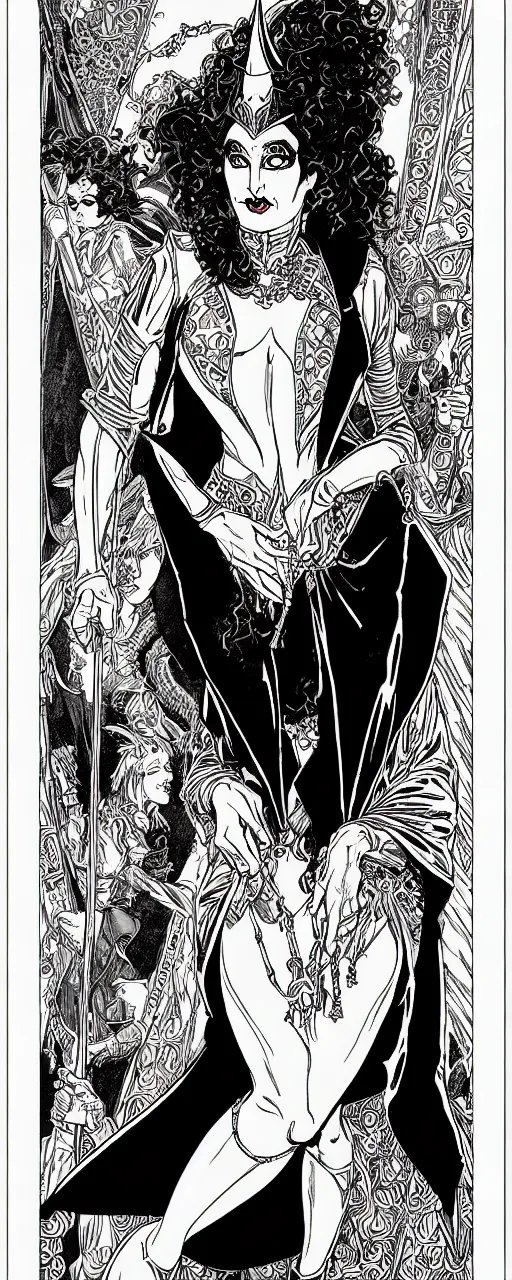 Image similar to the goblin queen by ambrose beardsley, high detail and fine lines, 8 k resolution